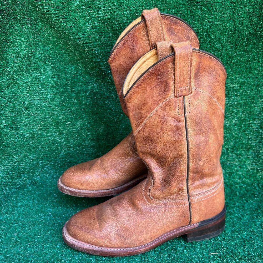 Justin Ropers Mens Tan Brown Leather Western Cowboy Boots Round Toe Size 9.5 D